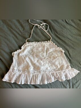 Altar'd State White Lace Halter Ruffle Crop Top